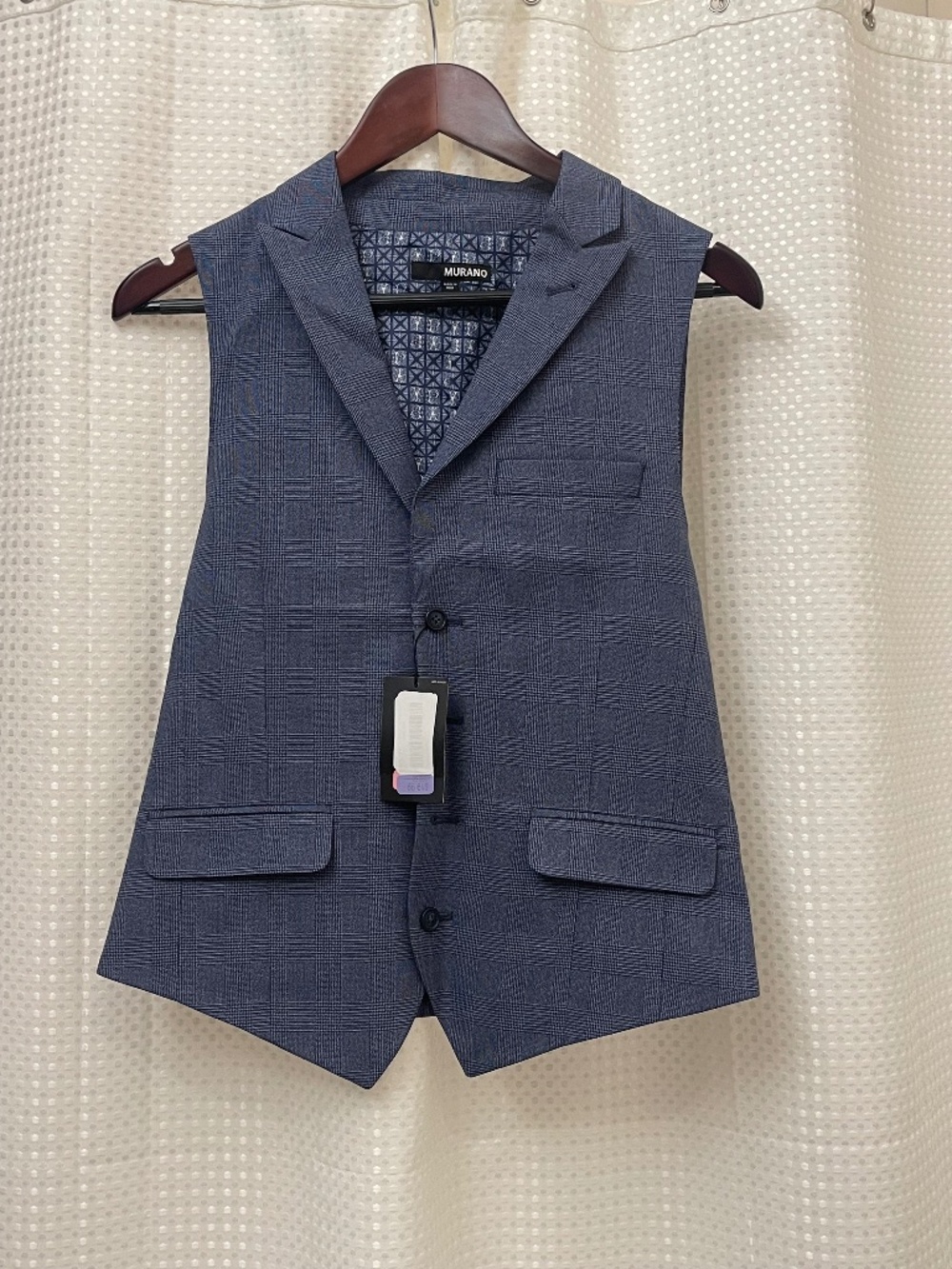 Murano Blue Tiny Plaid Suit Vest